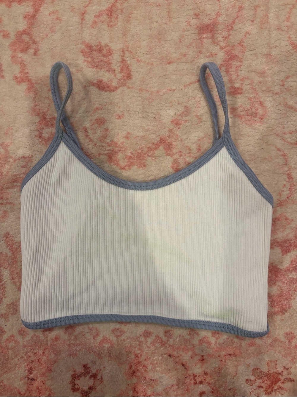 Aeropostale White Ribbed Cropped Cami with Blue Trim